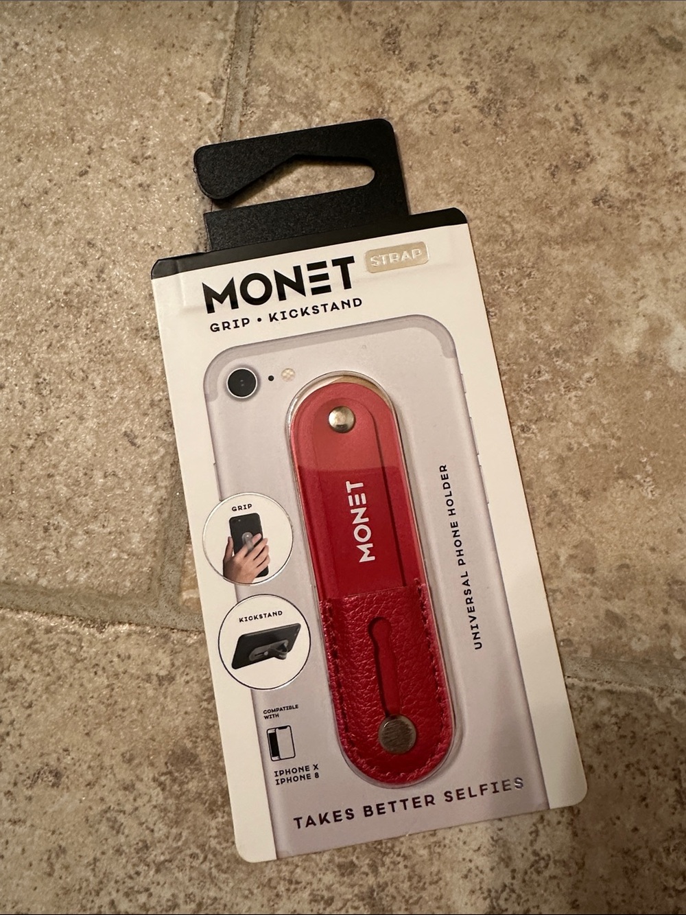 MONET Red Grip & Kickstand Phone Strap with Branded Accent
